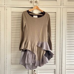 Sacai Tan and Gray Layered Tunic